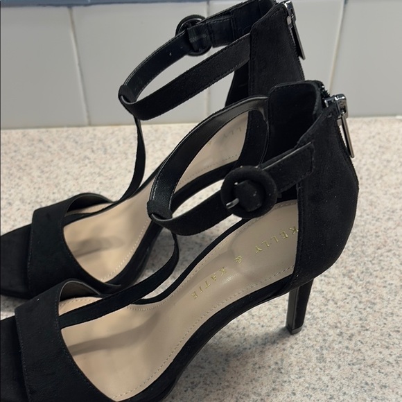 Kelly & Katie Black Suede Heels with Ankle Strap - Picture 6 of 7